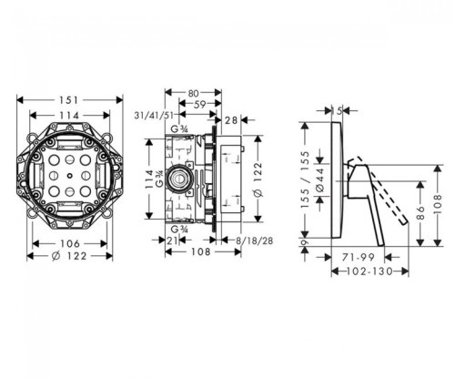 Змішувач прихованого монтажу Hansgrohe Logis Loop 71267000+01800180