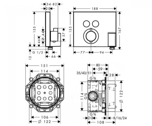 Смеситель скрытого монтажа Hansgrohe Shower Select 15765000+01800180