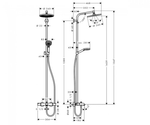 Душевая система Hansgrohe Crometta S 240 Showerpipe 27320000+скребок