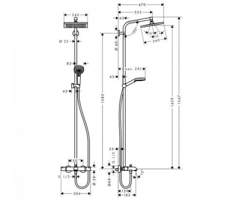 Душевая система Hansgrohe Crometta E 240 1jet Showerpipe 27298000+полотенце