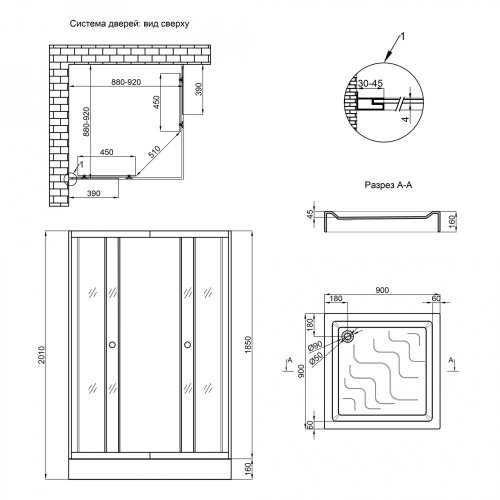 Набор Lidz душевая кабина Wiezak SC90x90.SAT.LOW.L, стекло Linie 4 мм + поддон Mazur