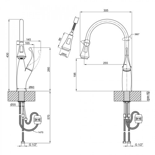 Змішувач для кухні Qtap Swan 9168103UN