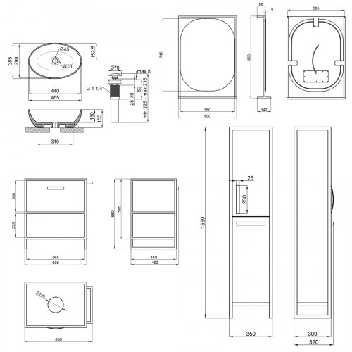 Комплект меблів для ванної кімнати Qtap тумба + раковина + дзеркало + пенал QT044TA42961
