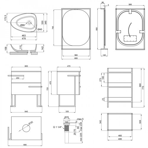 Комплект мебели для ванной Qtap тумба + раковина + зеркало + стеллаж QT044TA42965