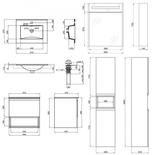 Комплект меблів для ванної кімнати Qtap Robin тумба з раковиною + дзеркальна шафа + пенал QT044RO42969