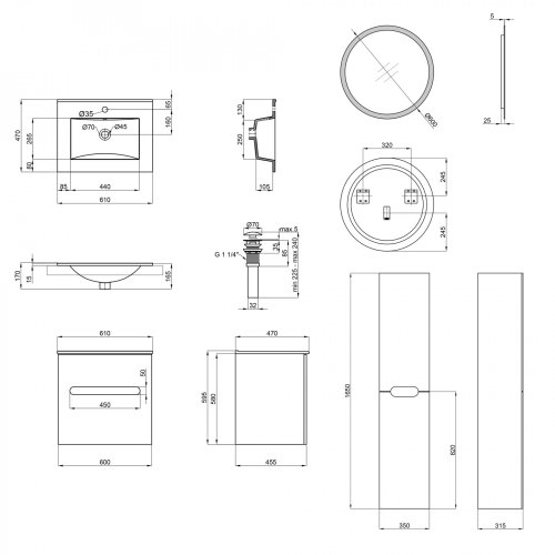 Комплект меблів для ванної кімнати Qtap Virgo тумба з раковиною + дзеркало + пенал QT044VI42993