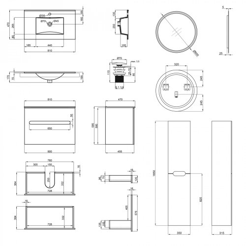 Комплект мебели для ванной Qtap Virgo тумба с раковиной + зеркало + пенал QT044VI42995