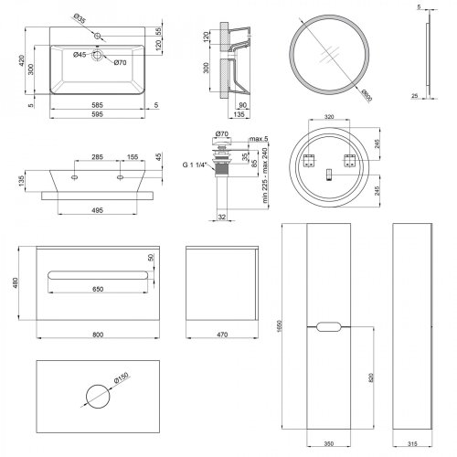 Комплект меблів для ванної кімнати Qtap Virgo тумба + раковина + дзеркало + пенал QT044VI43001