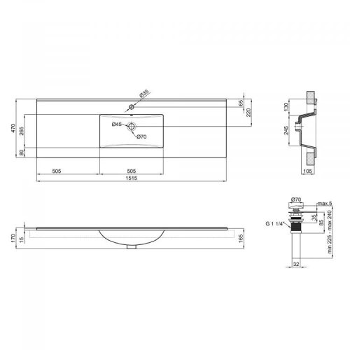 Умывальник Qtap Albatross E 1500х460х180 White с донным клапаном QT01119150EW
