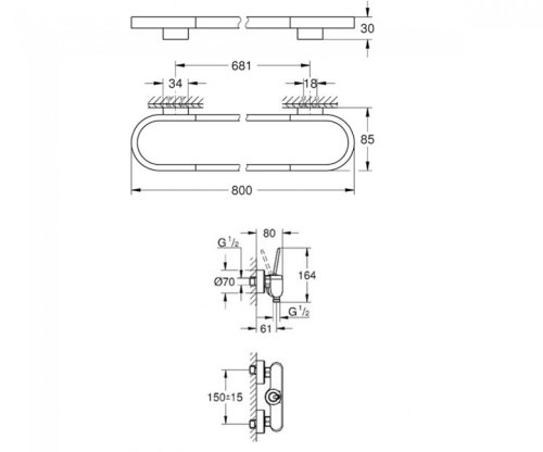 Змішувач для душу + вішалка для рушників Grohe Eurodisc Joy 23430LS0+41058000