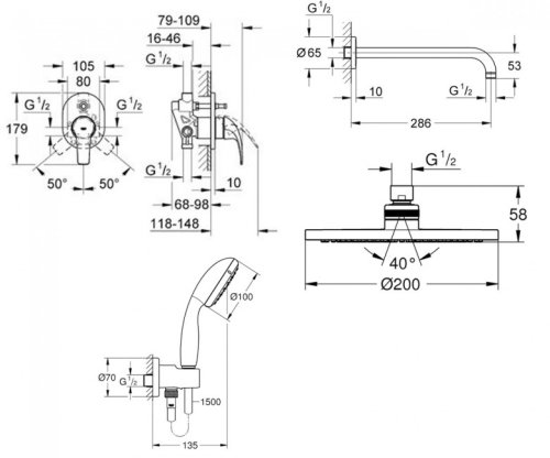 Душова система Grohe Bau Curve 290430UR
