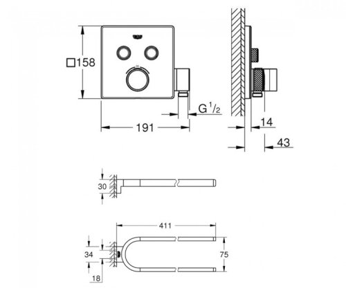 Змішувач прихованого монтажу + вішалка Grohe Grohtherm SmartControl 29125000+41059000