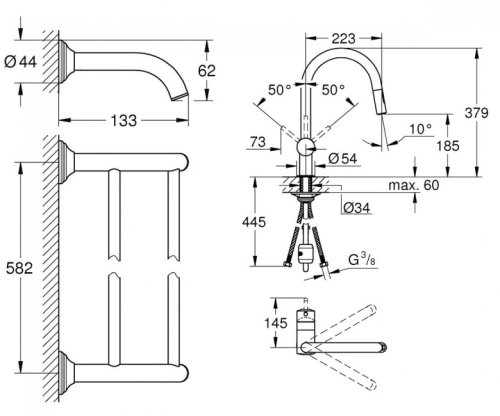 Змішувач для кухні + вішалка для рушників Grohe Minta 32321DC2+40654001