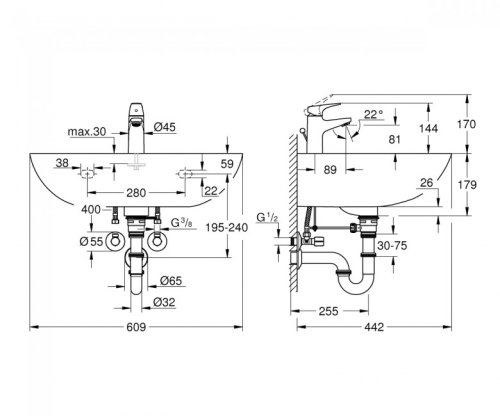 Умивальник + змішувач Grohe Bau Ceramic 39644000