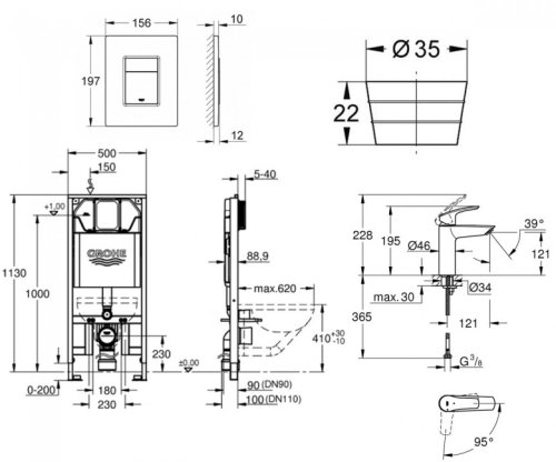 Инсталляция + смеситель Grohe Eurosmart New 39687MBE