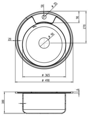 Кухонная мойка Kroner (KRP) Dekor-490 CV022765