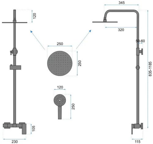Душевая система REA ROGER BLACK MAT REA-P8003