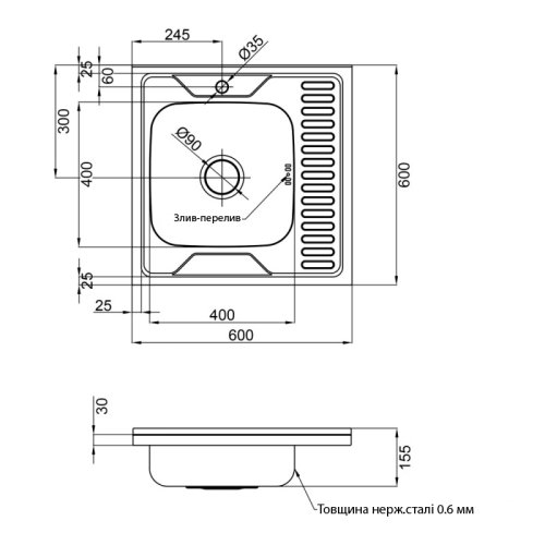 Кухонная мойка Kroner KRP Satin-6060L CV022823