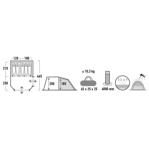 Палатка High Peak Ancona 5.0 Light Grey/Dark Grey/Green (10249)
