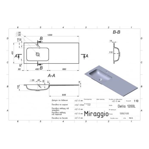 Тумба KAST ARTEMIDA 120 см під пральну машину з раковиною Della L