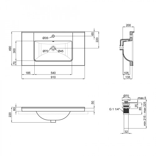 Умывальник Qtap Albatross Q 900х480х230 White с донным клапаном QT01115090QW