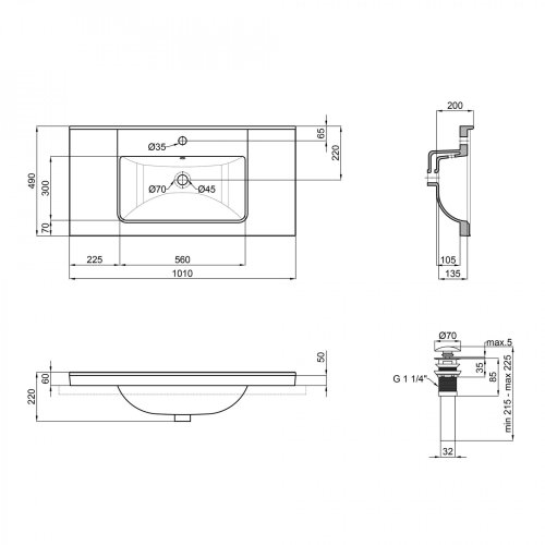 Умывальник Qtap Albatross Q 1000х480х230 White с донным клапаном QT01115100QW