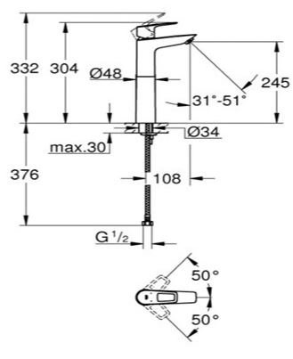 Змішувач для умивальника Grohe BauLoop 32856001