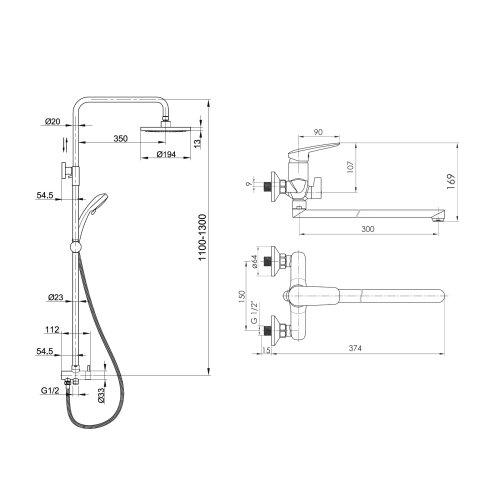 Смеситель для ванны с душевой системой Imprese Praha New SET20220124