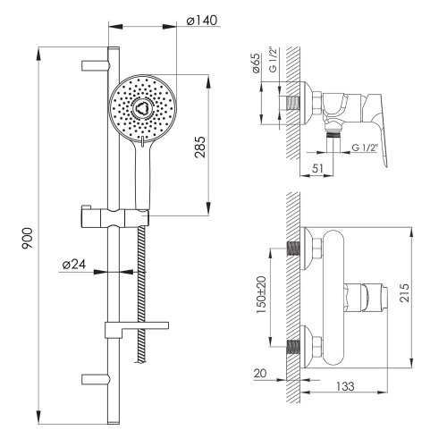 Смеситель для душа с душевым набором Imprese Kucera SET20220127
