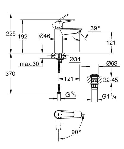 Однорычажный смеситель для раковины Grohe QuickFix Start M-Size 23746002