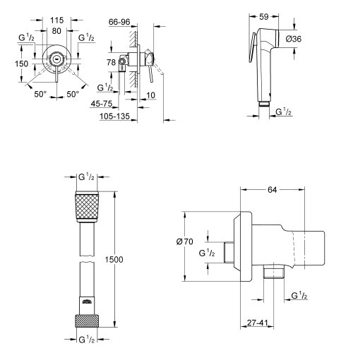 Смеситель + гигиенический душ Grohe QuickFix BauClassic UA202606QF