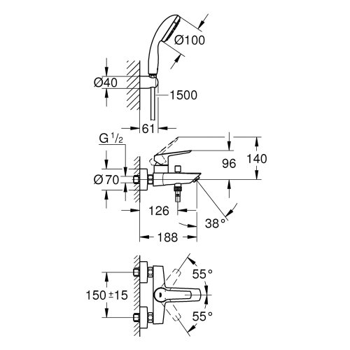 Смеситель для ванны Grohe QuickFix Start 23413002