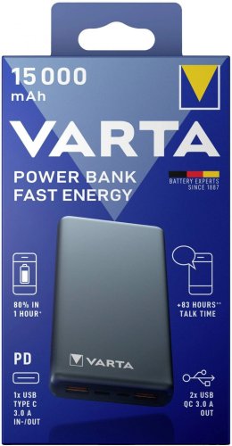 Портативное зарядное устройство для Power Bank Varta Fast Energy 15000mAh Gray