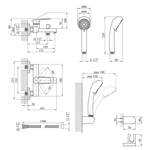 Смеситель для ванны Kroner KRP Brocken - C060 CV023595