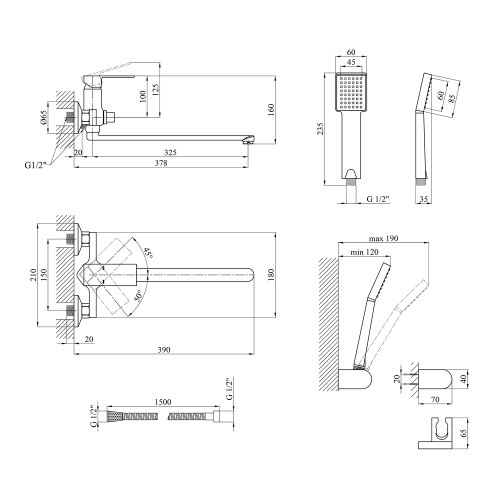 Смеситель для ванны Kroner KRP Harz - C070 CV023617