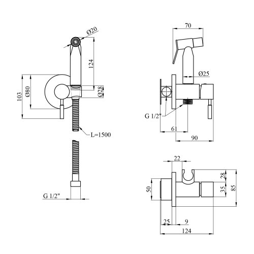 Смеситель с гигиеническим душем Kroner KRP Edelstahl Klassisch - ESG053 CV029966
