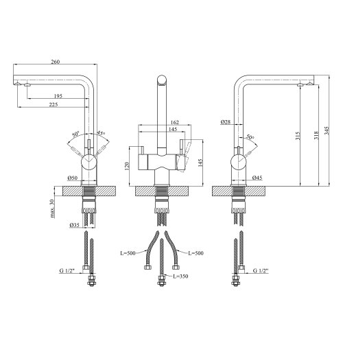 Смеситель для кухни с подключением к фильтру Kroner KRP Edelstahl Klassisch - ESG03811 CV027932