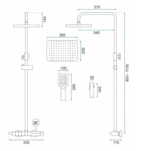 Душевая система REA Rob Brushed Gold REA-P6623