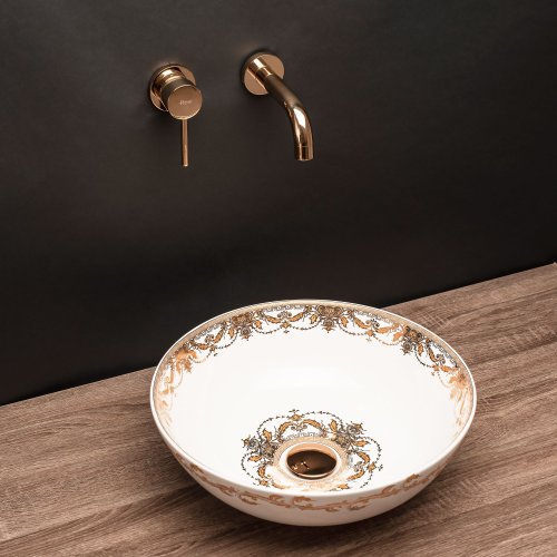 Умывальник (раковина) REA ELITA накладной белый/золото