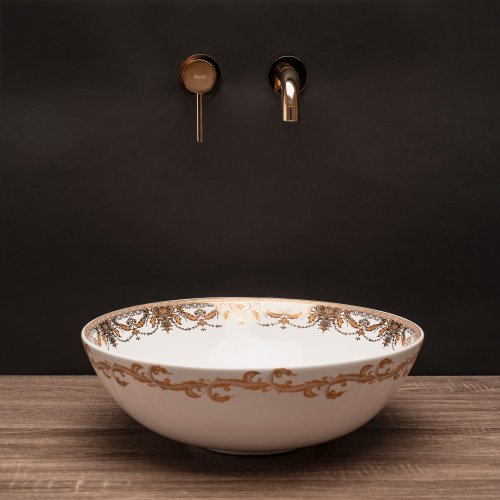 Умывальник (раковина) REA ELITA накладной белый/золото