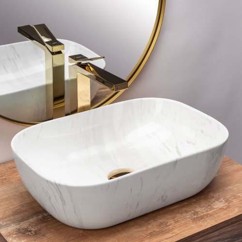 Умивальник (раковина) REA BELINDA CALALA MARMUR накладний білий/мармур