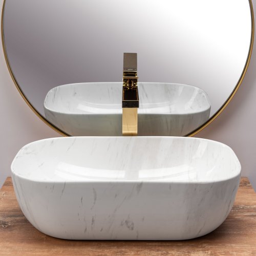 Умивальник (раковина) REA BELINDA CALALA MARMUR накладний білий/мармур