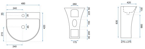Умивальник (раковина) REA RITA SLIM монолітний білий