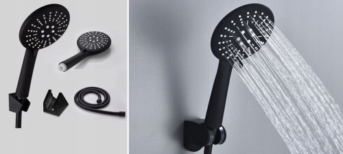 Душевая лейка REA BLACK + шланг + держатель черный