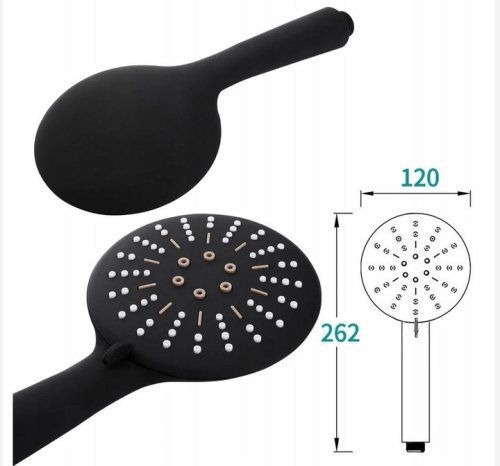 Душевая лейка REA BLACK + шланг + держатель черный