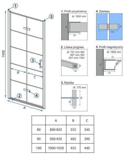Душевая дверь REA MOLIER BLACK 90