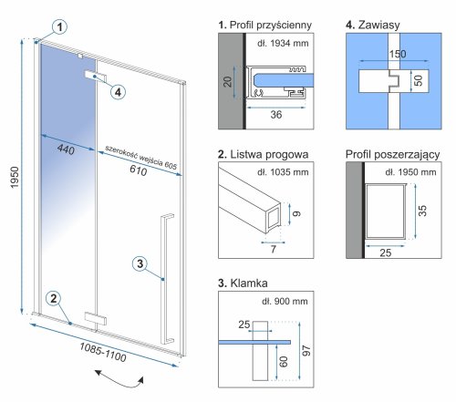 Душевая дверь REA FARGO BLACK MAT 110