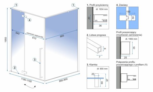 Душова кабіна REA FARGO BLACK MAT 90х120