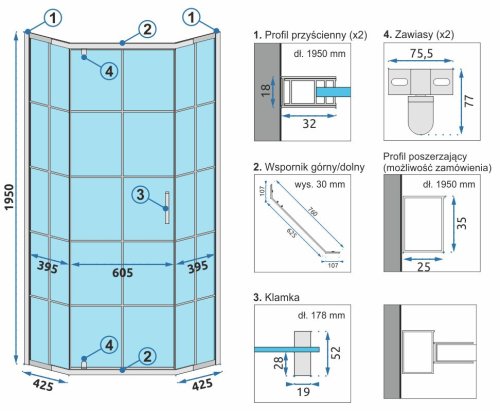 Душевая кабина REA HEX BLACK 90х90