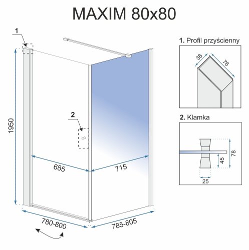 Душова кабіна REA MAXIM 80х80 L
